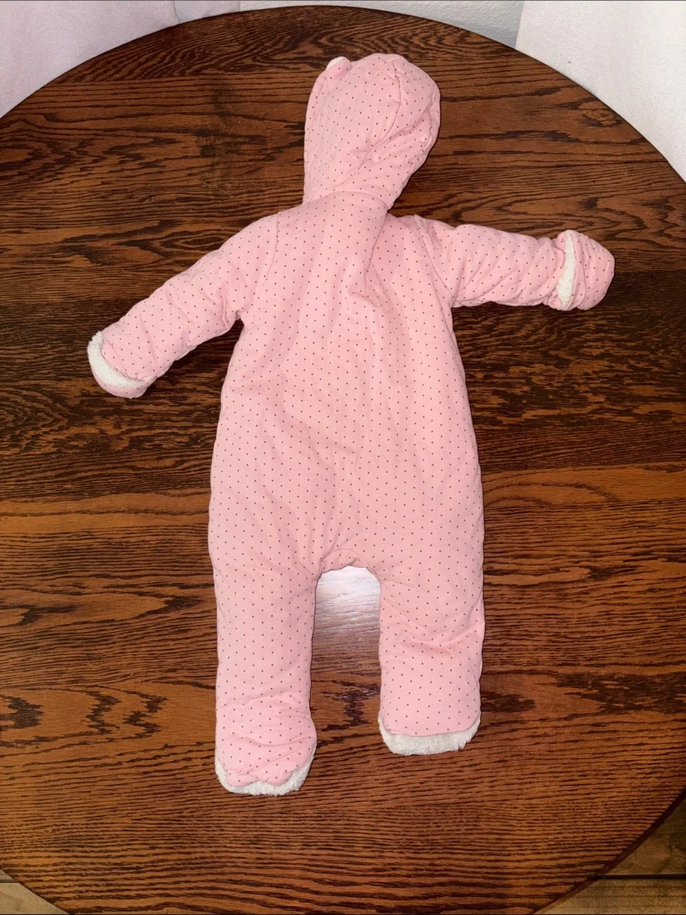 GAP Pink Hooded Baby Snowsuit One-Piece with Tiny Polka Dots